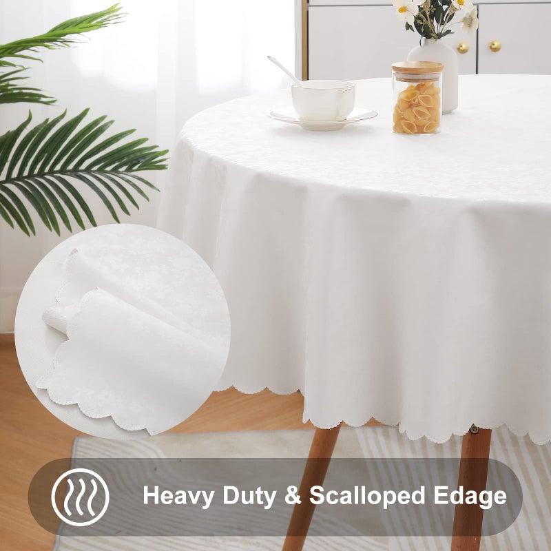 Smiry Round Table Cloth, Waterproof Heavy Duty Vinyl Tablecloths, Wipeable Washable Table Cover for Kitchen and Dining Room (White, 60" Round) - Image 5